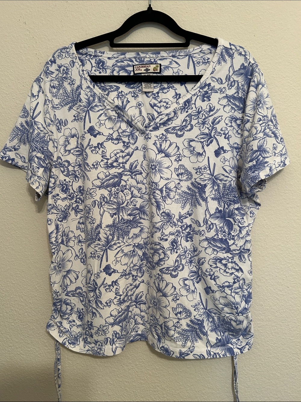 Caribbean Joe White Tee with Blue Floral Print